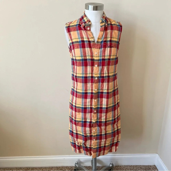 Ralph Lauren 90’s vintage plaid button down sleeveless shirt dress 17534 - Picture 3 of 7